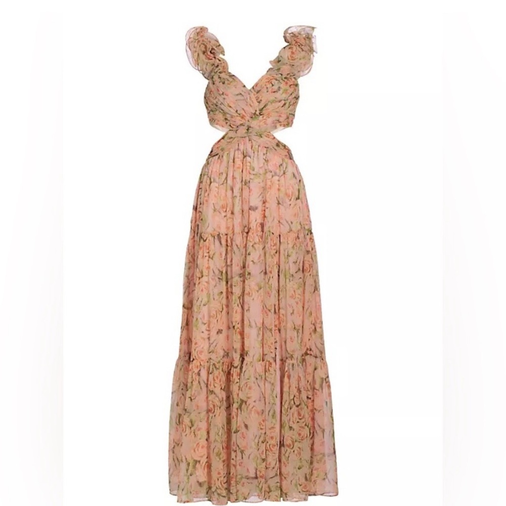 Astr Floral Pink and Green Ruffled Maxi Dress